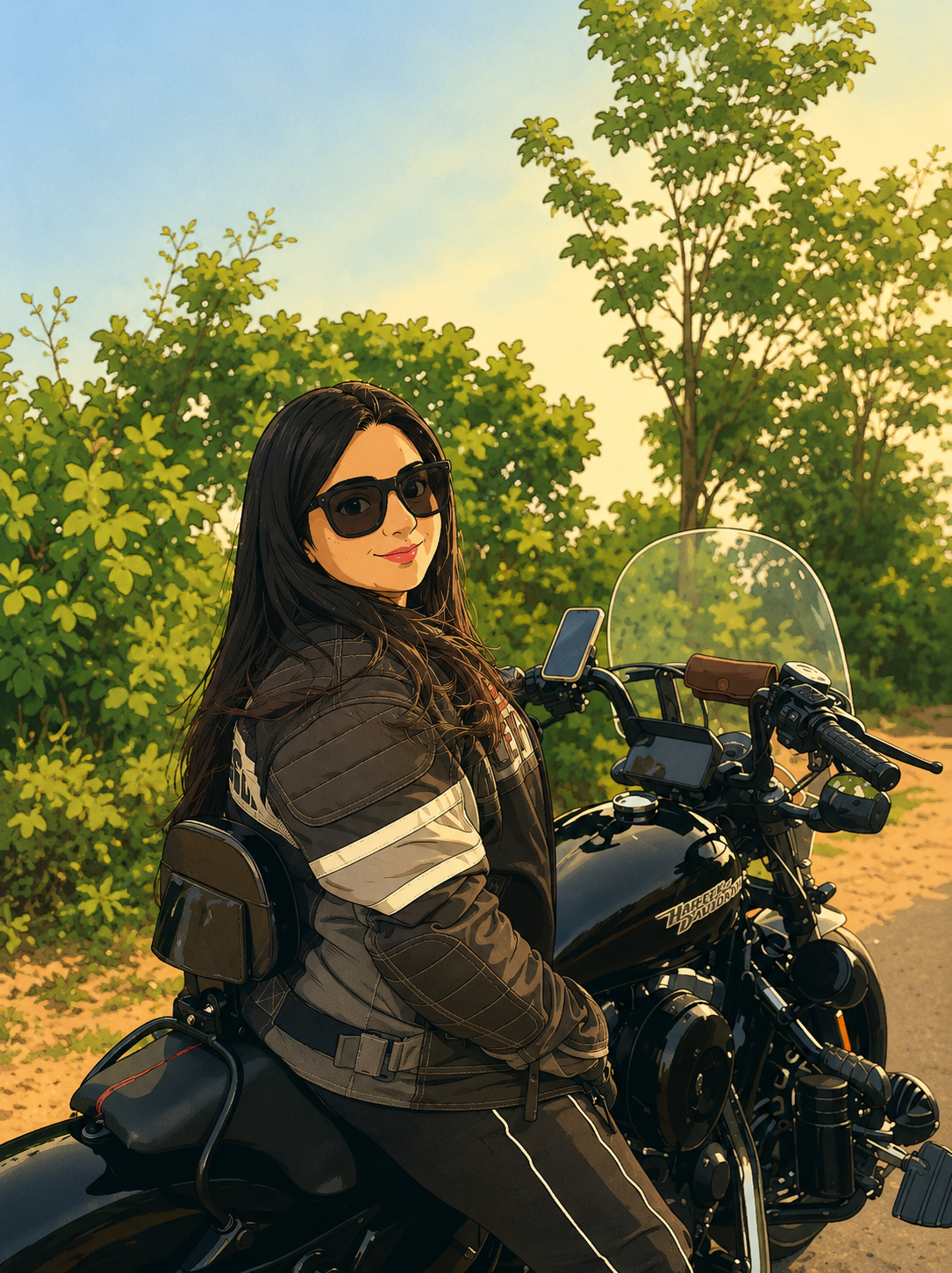 Renu Sharma on bike and black colour Harley Davidson bike with 1200 CC engine, Bike Rider Renu Sharma